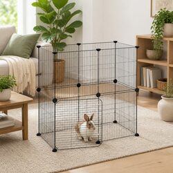 12-Panel Small Animal Cage with Door 35x35 cm in Black