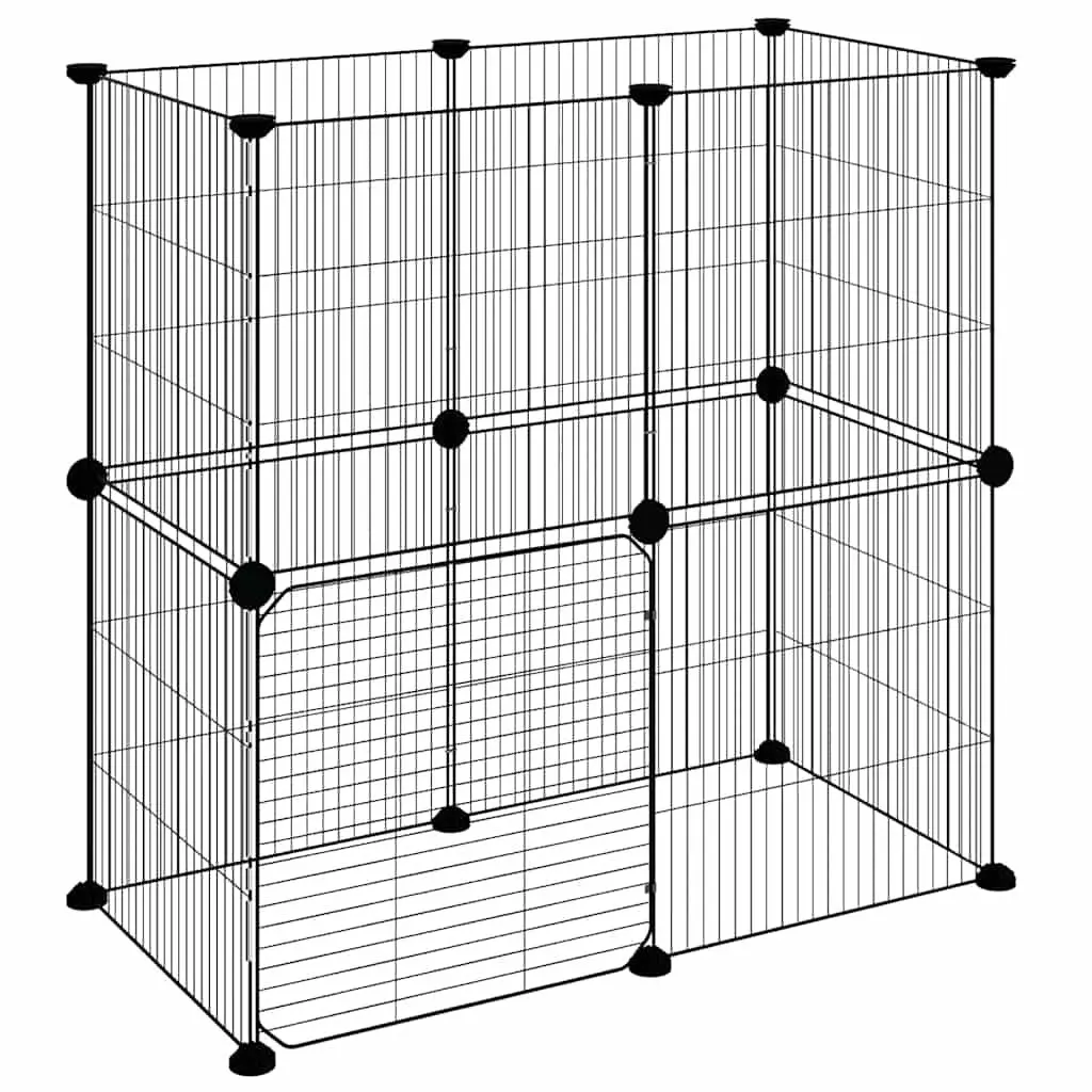 12-Panel Pet Cage for Small Animals Modular Enclosure Black 35x35 cm