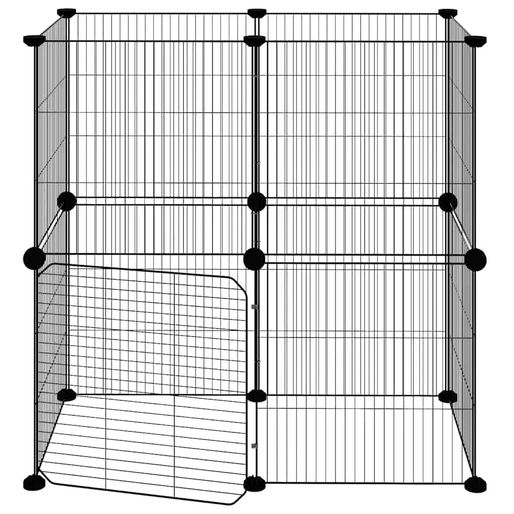 12-Panel Pet Cage for Small Animals Modular Enclosure Black 35x35 cm