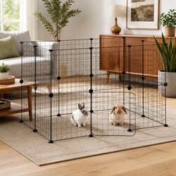20-Panel Pet Cage with Door Black 35x35 cm Small Animal Playpen Exercise