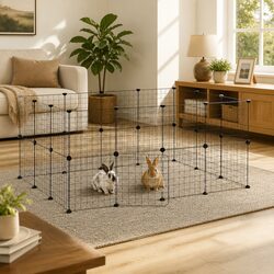 Modular Pet Cage Specifications: 28 Panels, 35x35cm Black Steel