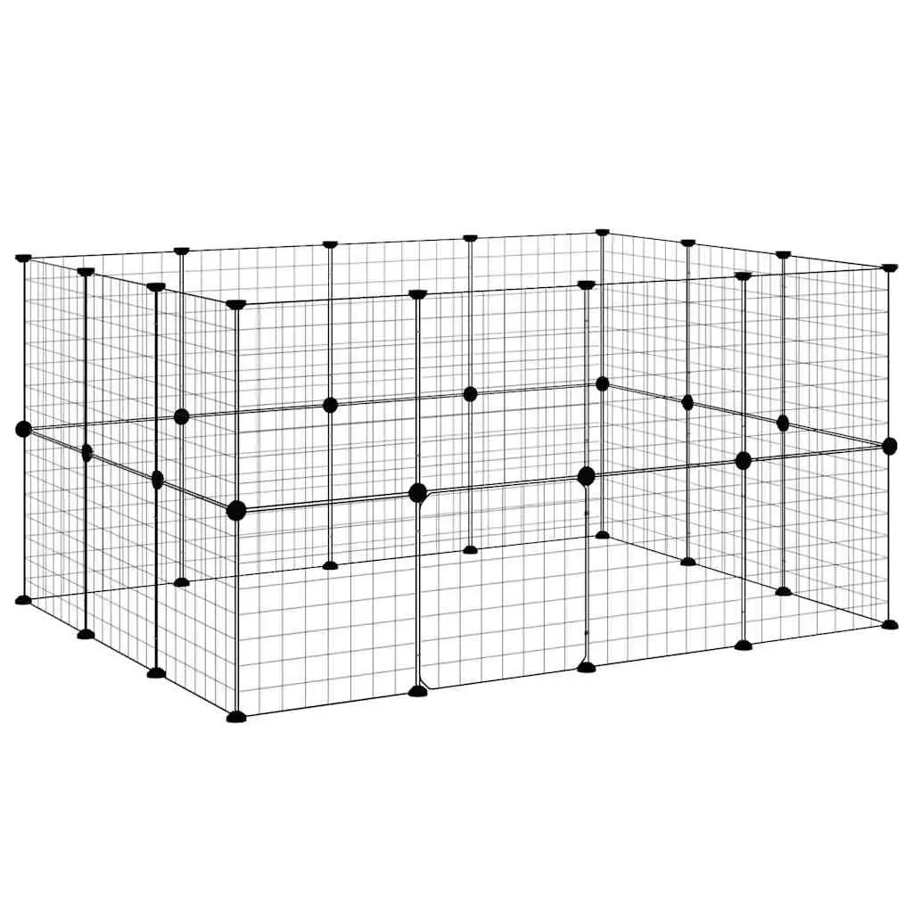 Pet Cage for Small Animals DIY Enclosure 140x105x70 cm Black Steel 28 Panel