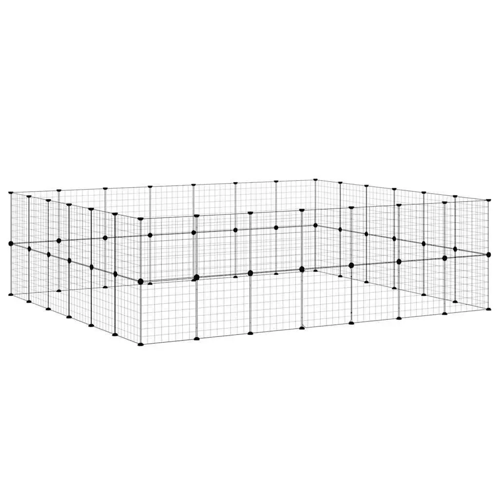 Pet Cage for Small Animals 52 Panels with Door 245x210x70 cm Black Steel Modular Enclosure