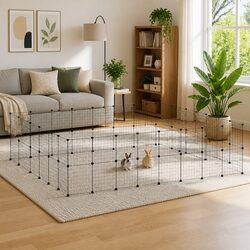 60-Panel Steel Small Animal Pen: 35x35cm, Black