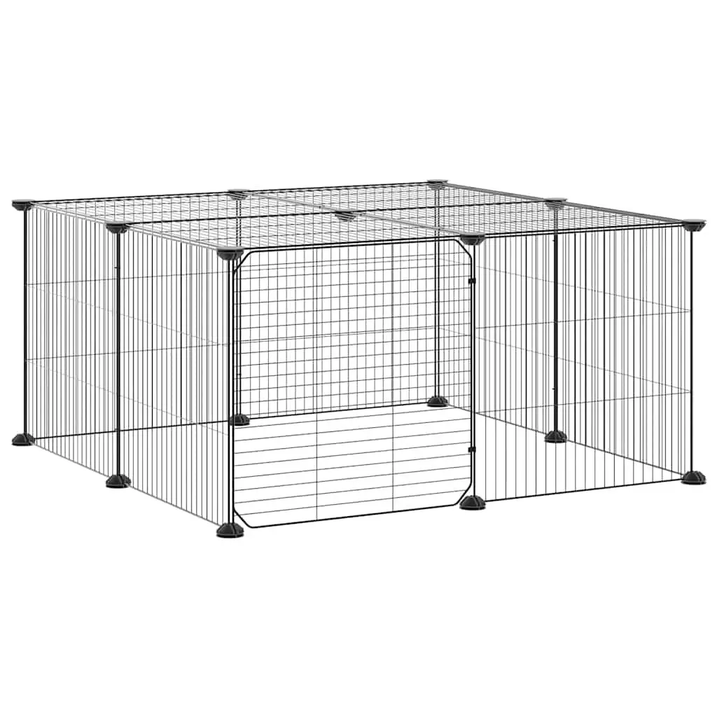 12 Panel Pet Cage for Small Animals Black 35x35 cm Enclosure Playpen