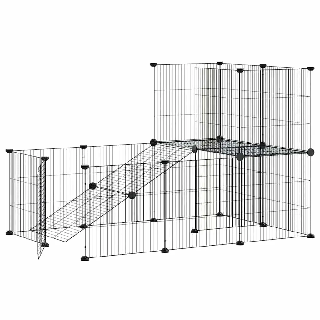 Pet Cage 20-Panel with Door Black 105x70x70 cm DIY Modular Animal Enclosure