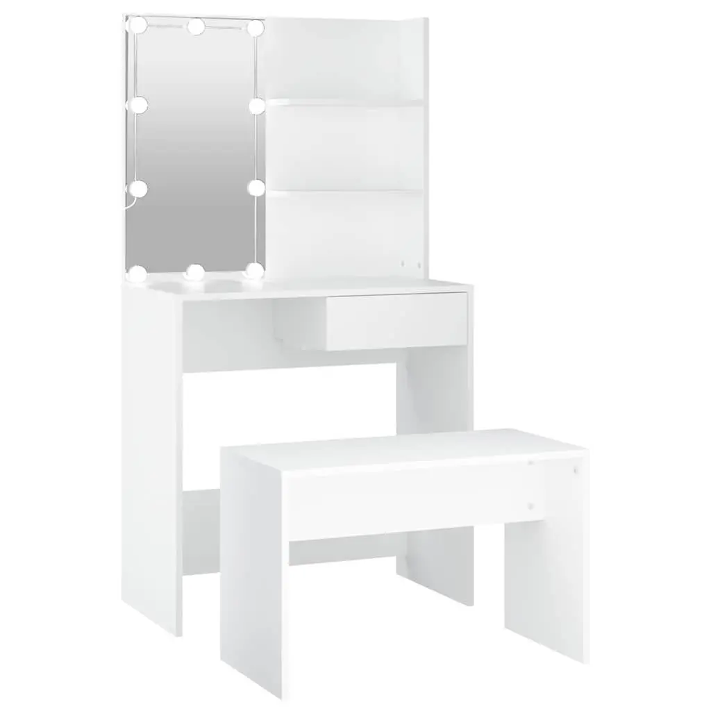 Dressing Table Set with LED Mirror White Bedroom Vanity Storage Stool Makeup