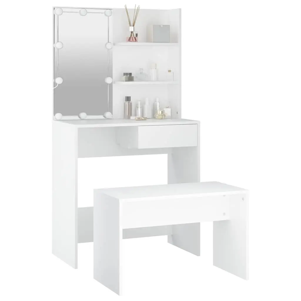 Dressing Table Set with LED Mirror White Bedroom Vanity Storage Stool Makeup