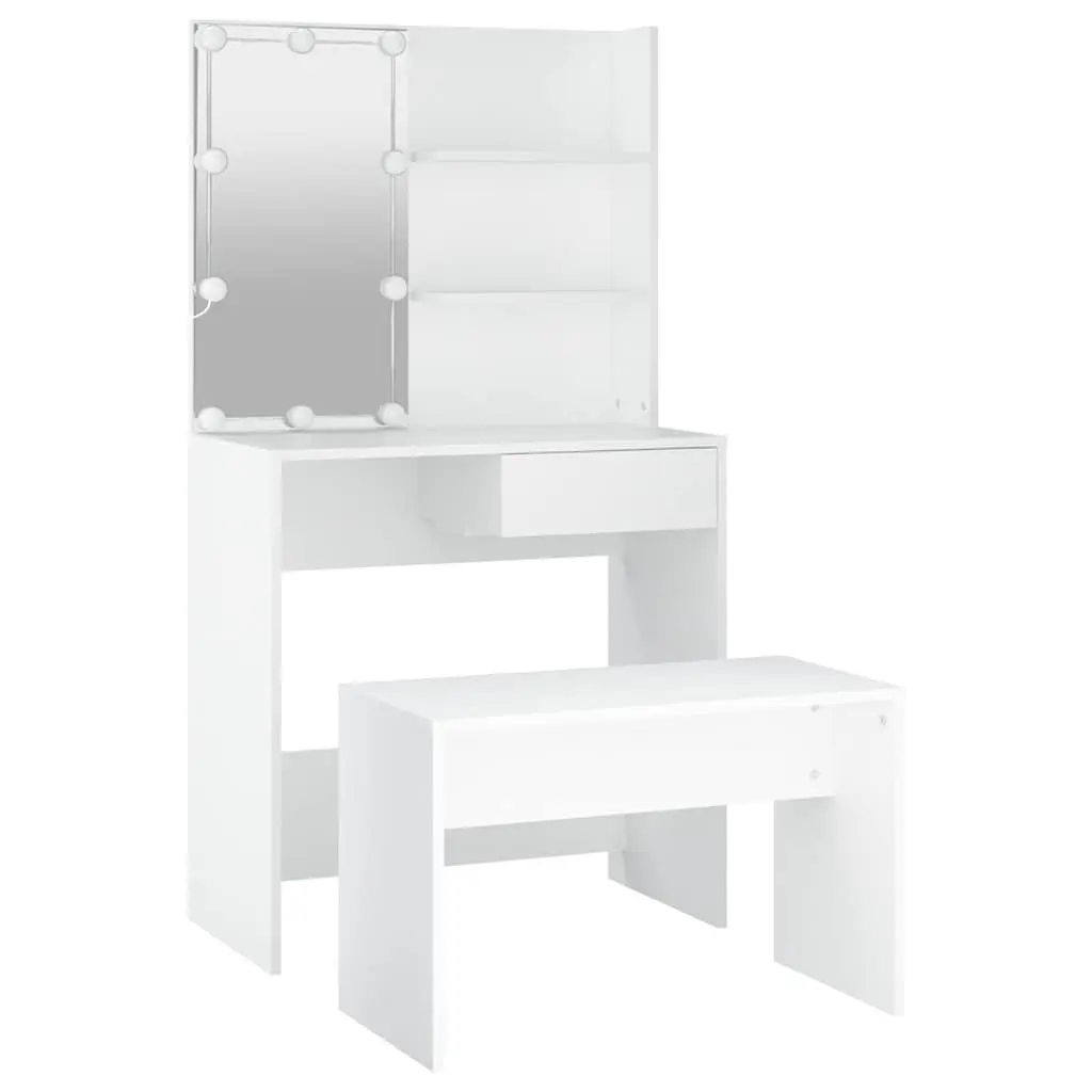 Dressing Table Set with LED Mirror White Bedroom Vanity Storage Stool Makeup