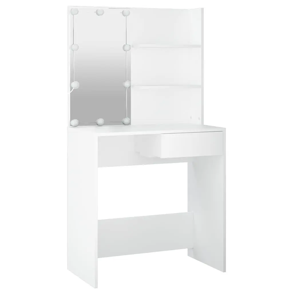 Dressing Table Set with LED Mirror White Bedroom Vanity Storage Stool Makeup