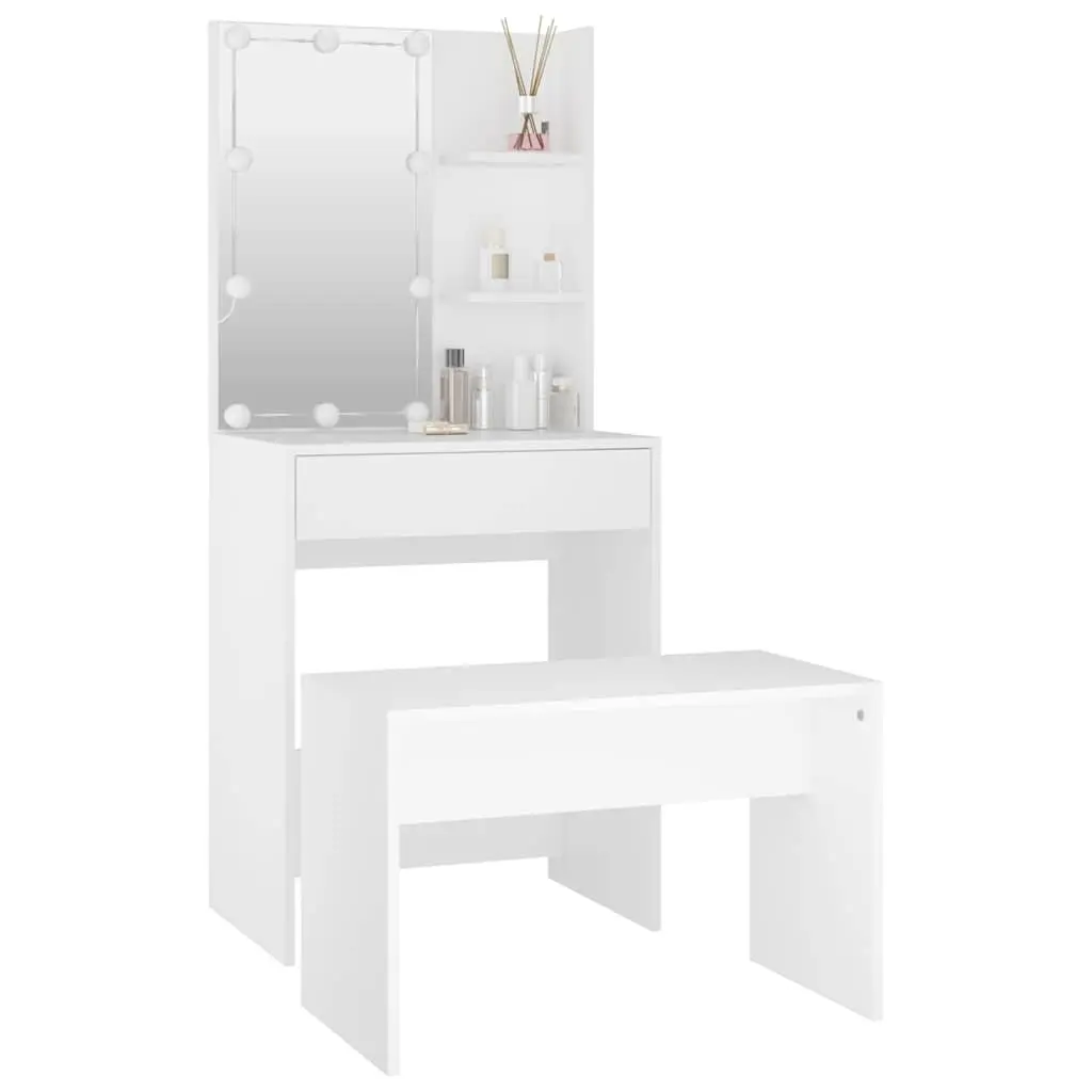 Dressing Table Set with LED Mirror White Bedroom Vanity Storage Stool Makeup