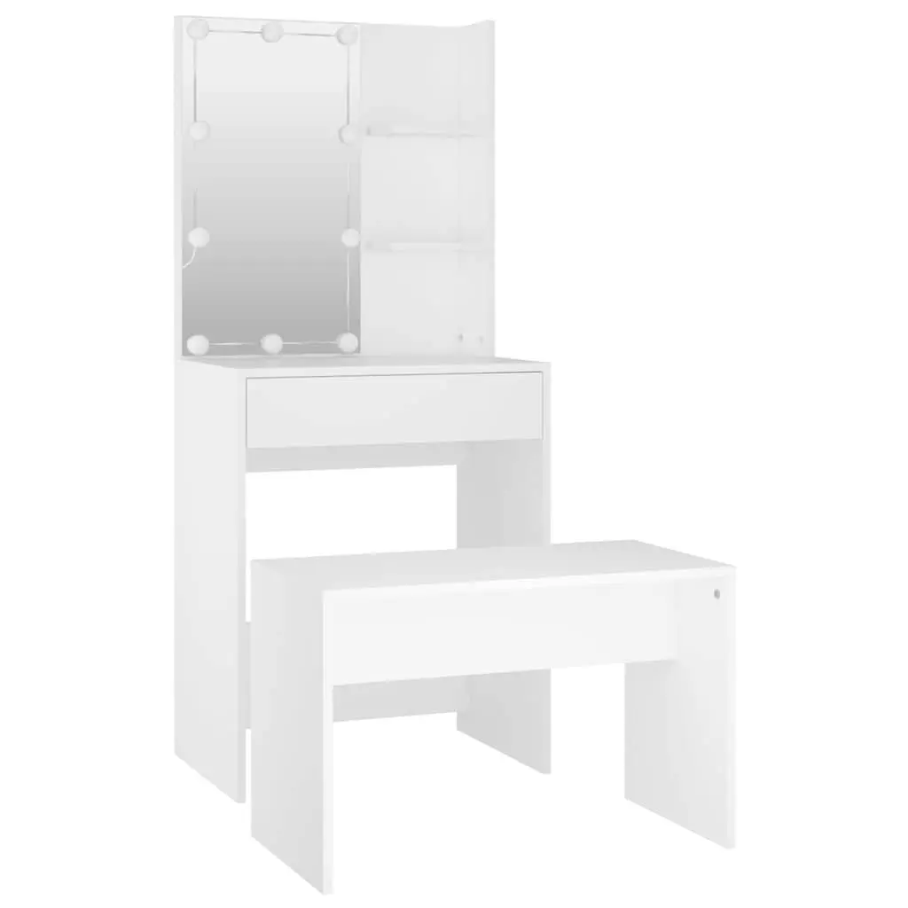 Dressing Table Set with LED Mirror White Bedroom Vanity Storage Stool Makeup