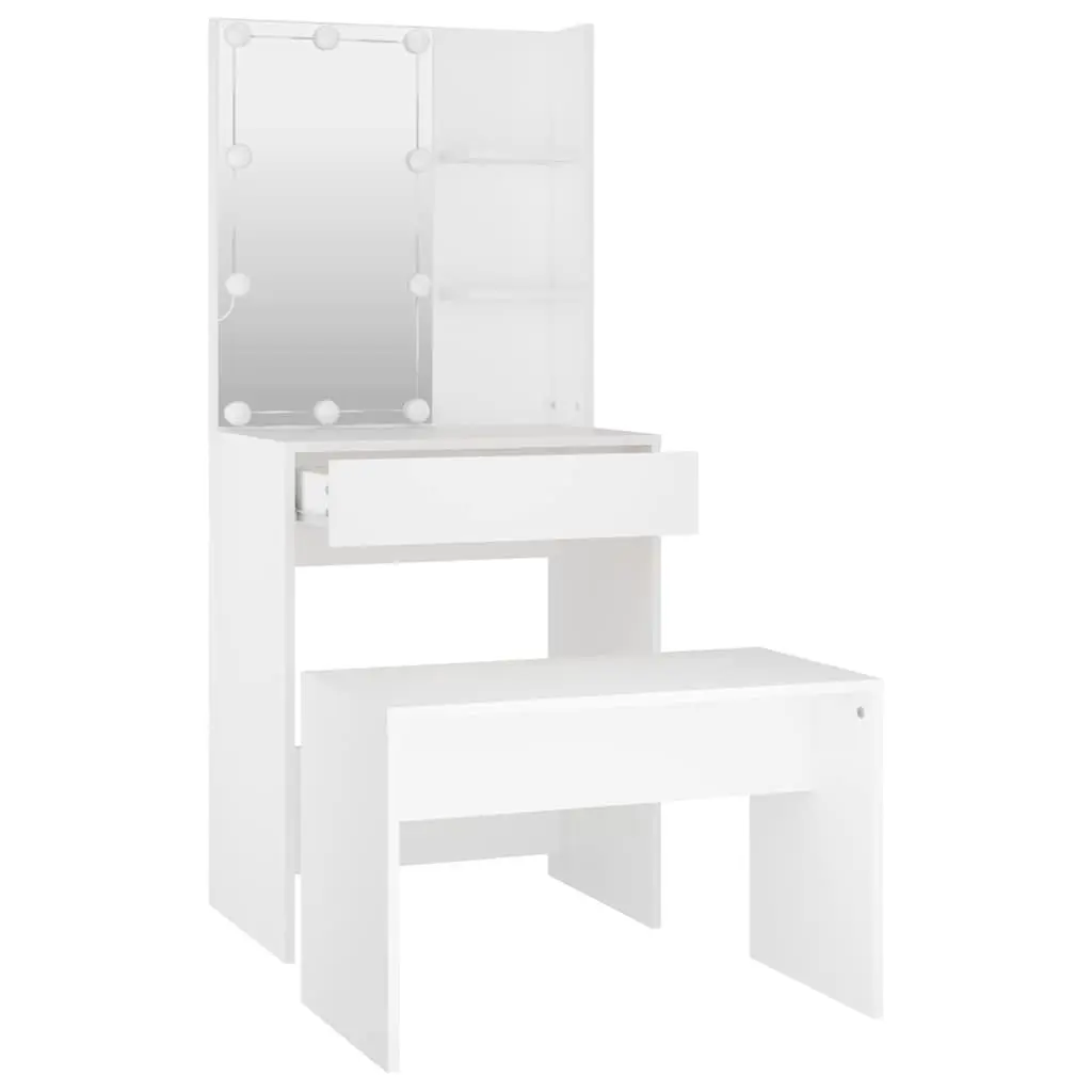 Dressing Table Set with LED Mirror White Bedroom Vanity Storage Stool Makeup