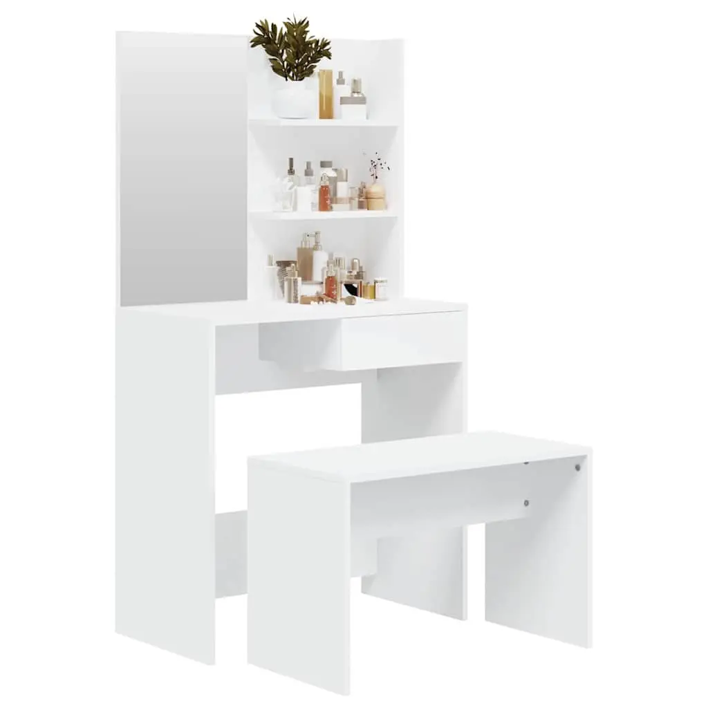 Dressing Table Set White 74.5x40x141cm Bedroom Vanity Mirror Stool Storage