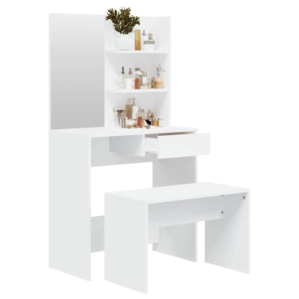 Dressing Table Set White 74.5x40x141cm Bedroom Vanity Mirror Stool Storage