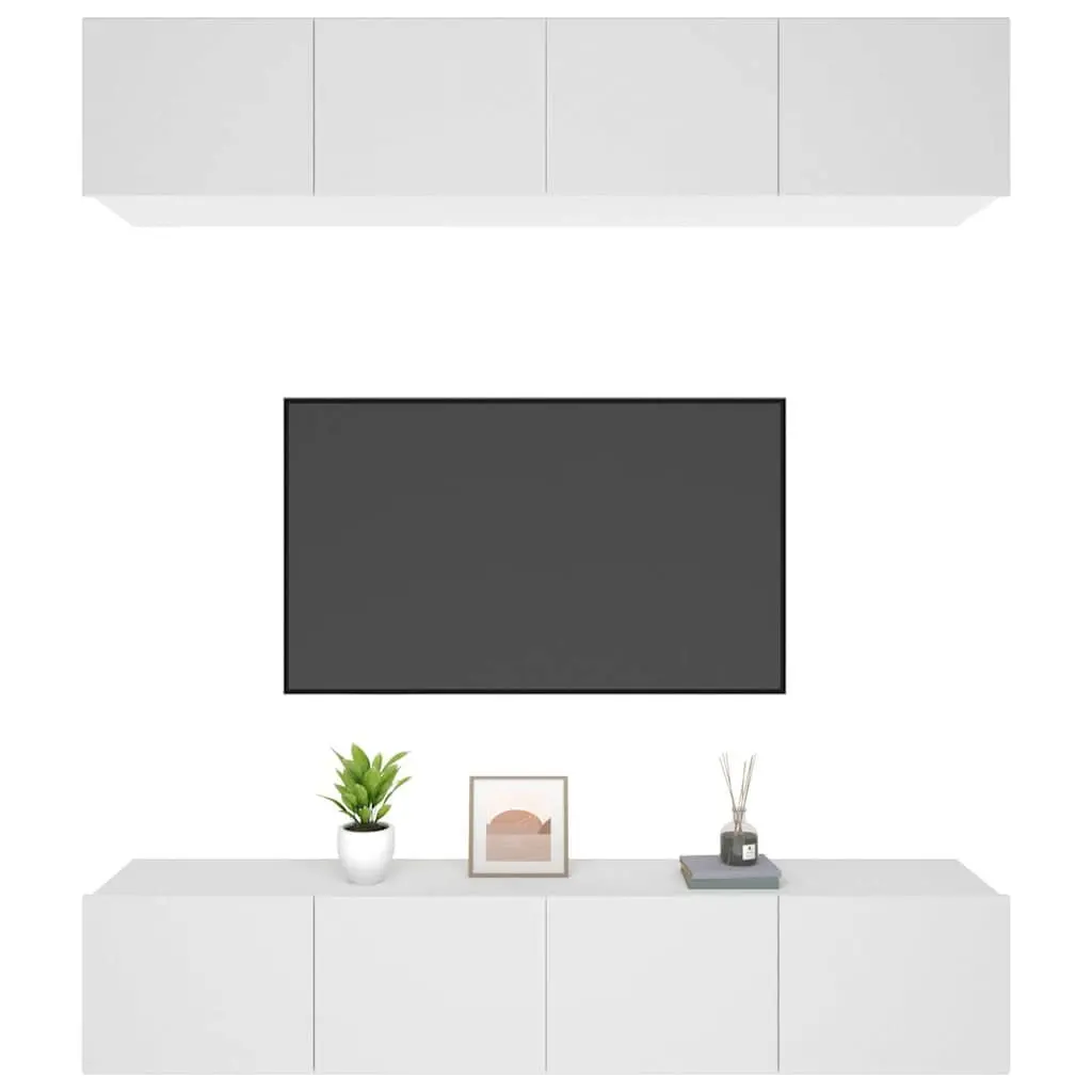 Wall-Mounted TV Cabinet White Engineered Wood Storage Unit Drop-Down Door