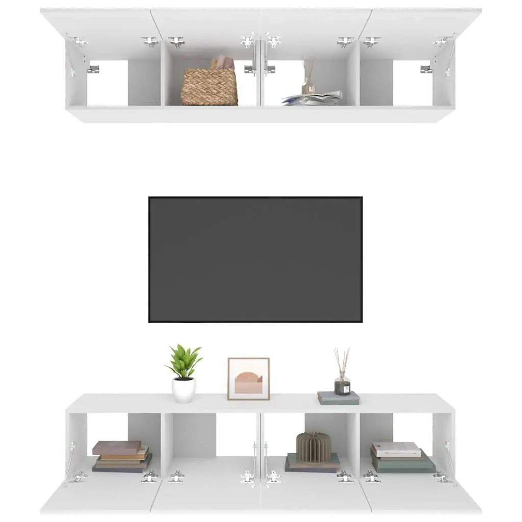 Wall-Mounted TV Cabinet White Engineered Wood Storage Unit Drop-Down Door
