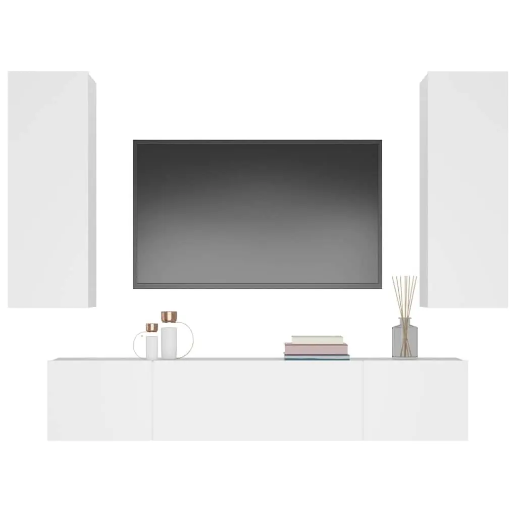 TV Cabinet Set for Living Room 4 Piece Wall-Mounted Storage Unit White Engineered Wood