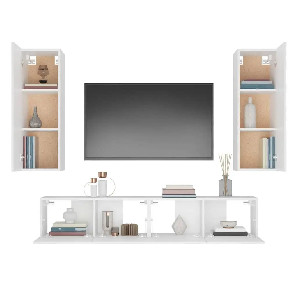 TV Cabinet Set for Living Room 4 Piece Wall-Mounted Storage Unit White Engineered Wood