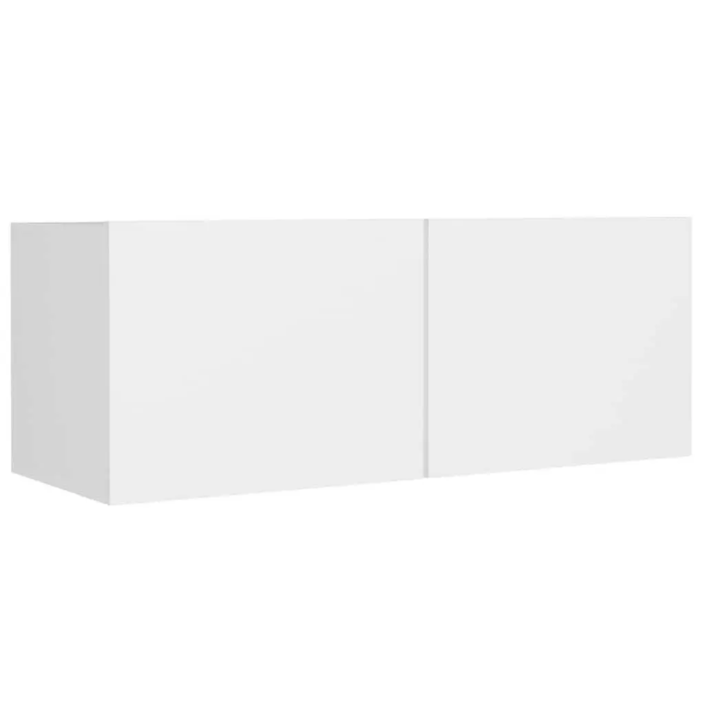 8 Piece White Engineered Wood Wall-Mounted TV Cabinet Set for Living Room Storage