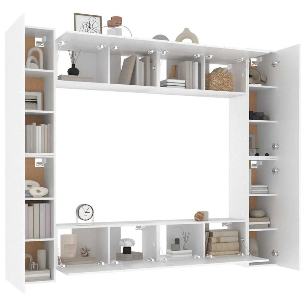 TV Cabinet Set Wall-Mounted Storage Unit 8 Piece White Engineered Wood Furniture