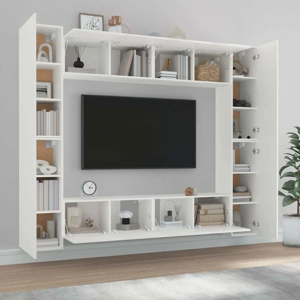 TV Cabinet Set Wall-Mounted Storage Unit 8 Piece White Engineered Wood Furniture