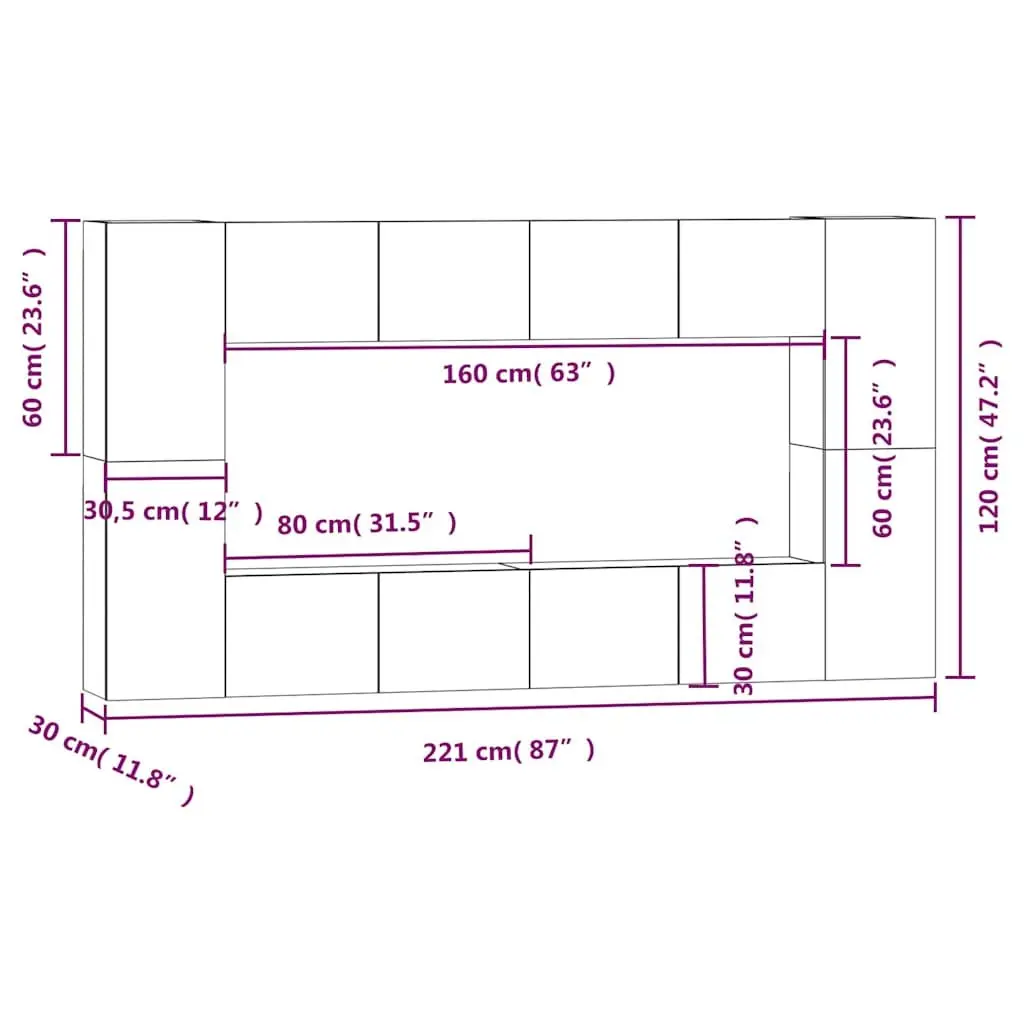 8 Piece Engineered Wood Wall-Mounted TV Cabinet