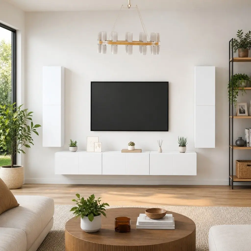 7-Piece White Wall-Mounted TV Cabinet