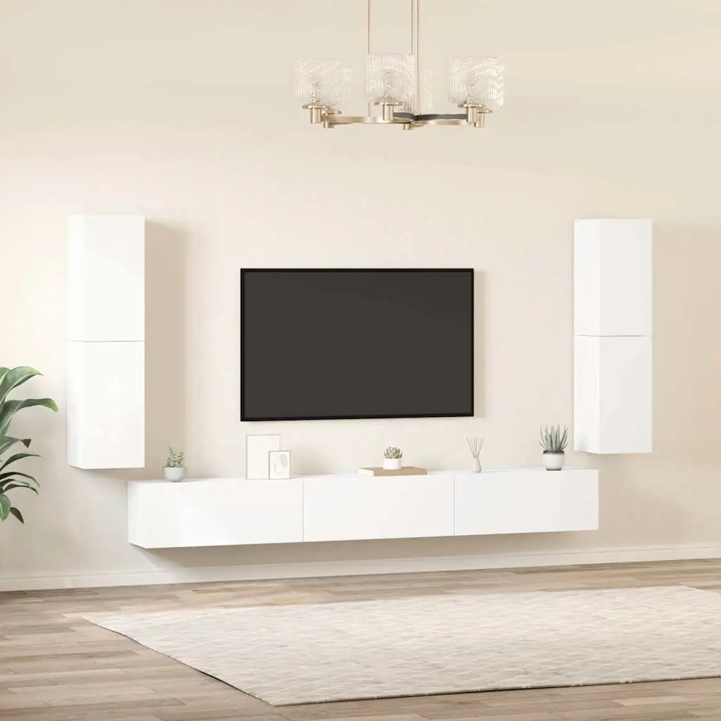 7-Piece White Wall-Mounted TV Cabinet