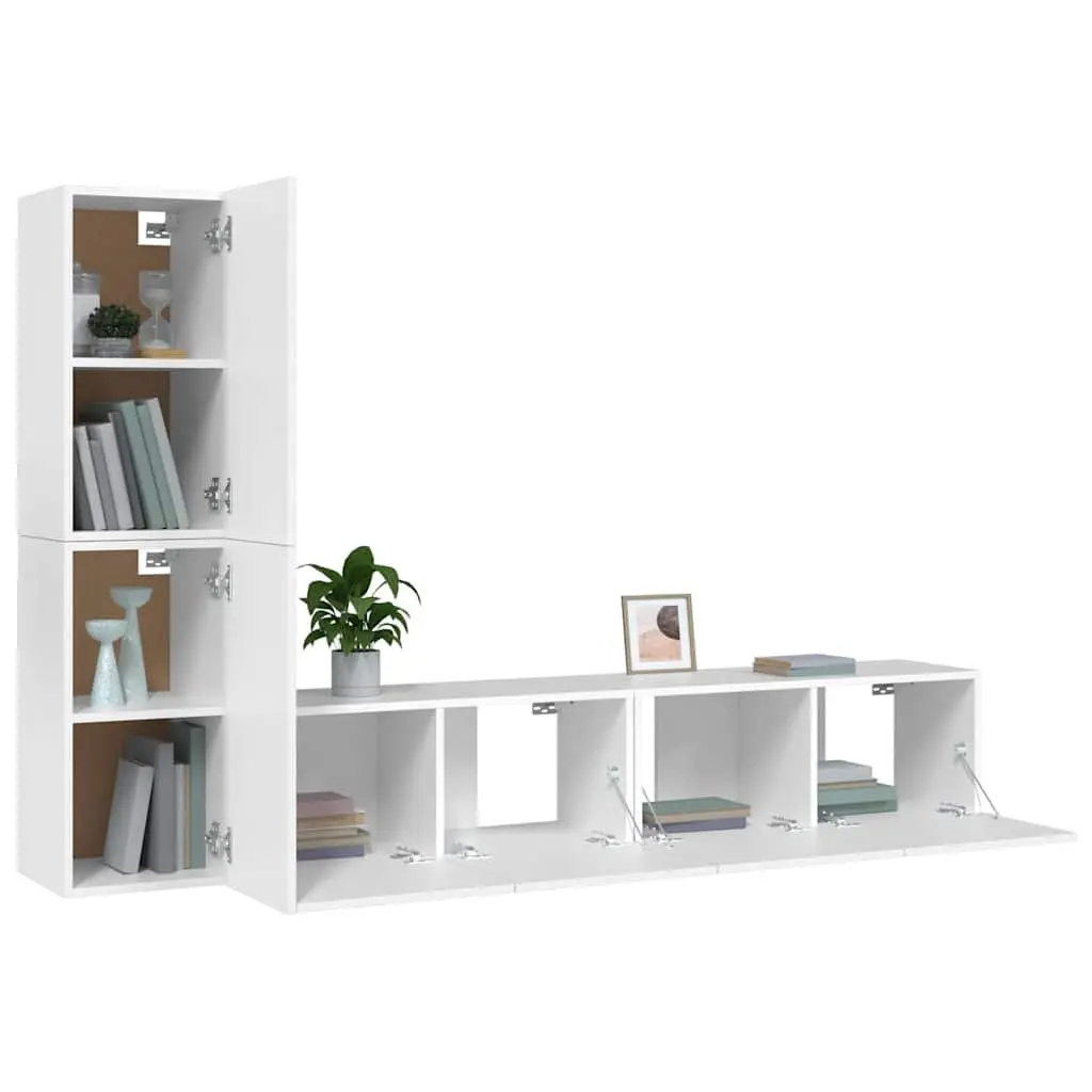 4 Piece White Wall Mounted TV Cabinet