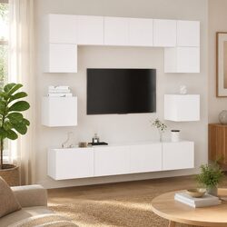 Specifications of the 8-Piece White Wall-Mounted TV Cabinet Set