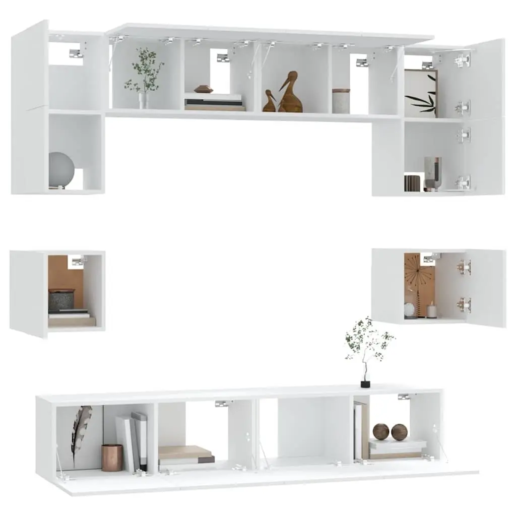 8 Piece Engineered Wood Wall-Mounted TV Storage Unit White for Living Room
