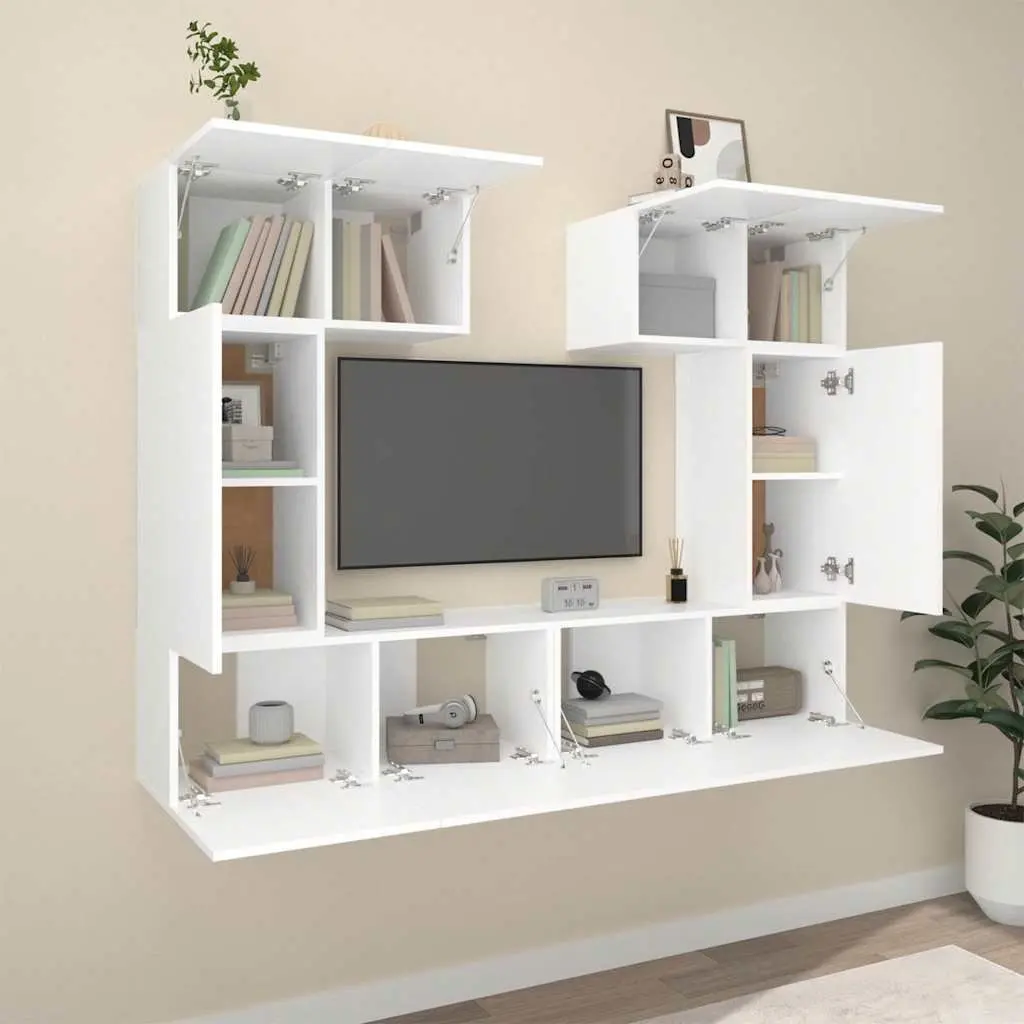 White 6 Piece Wall-Mounted TV Cabinet