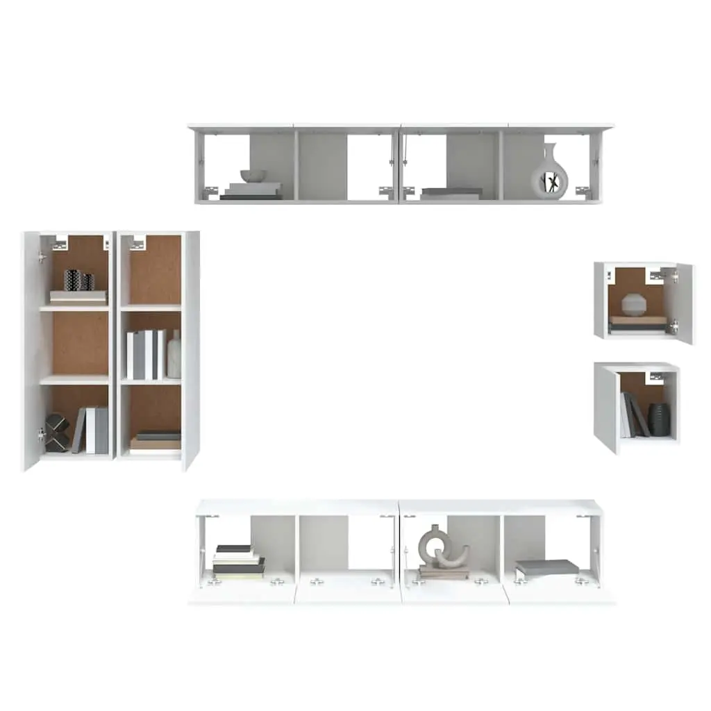 White Engineered Wood TV Cabinet Set