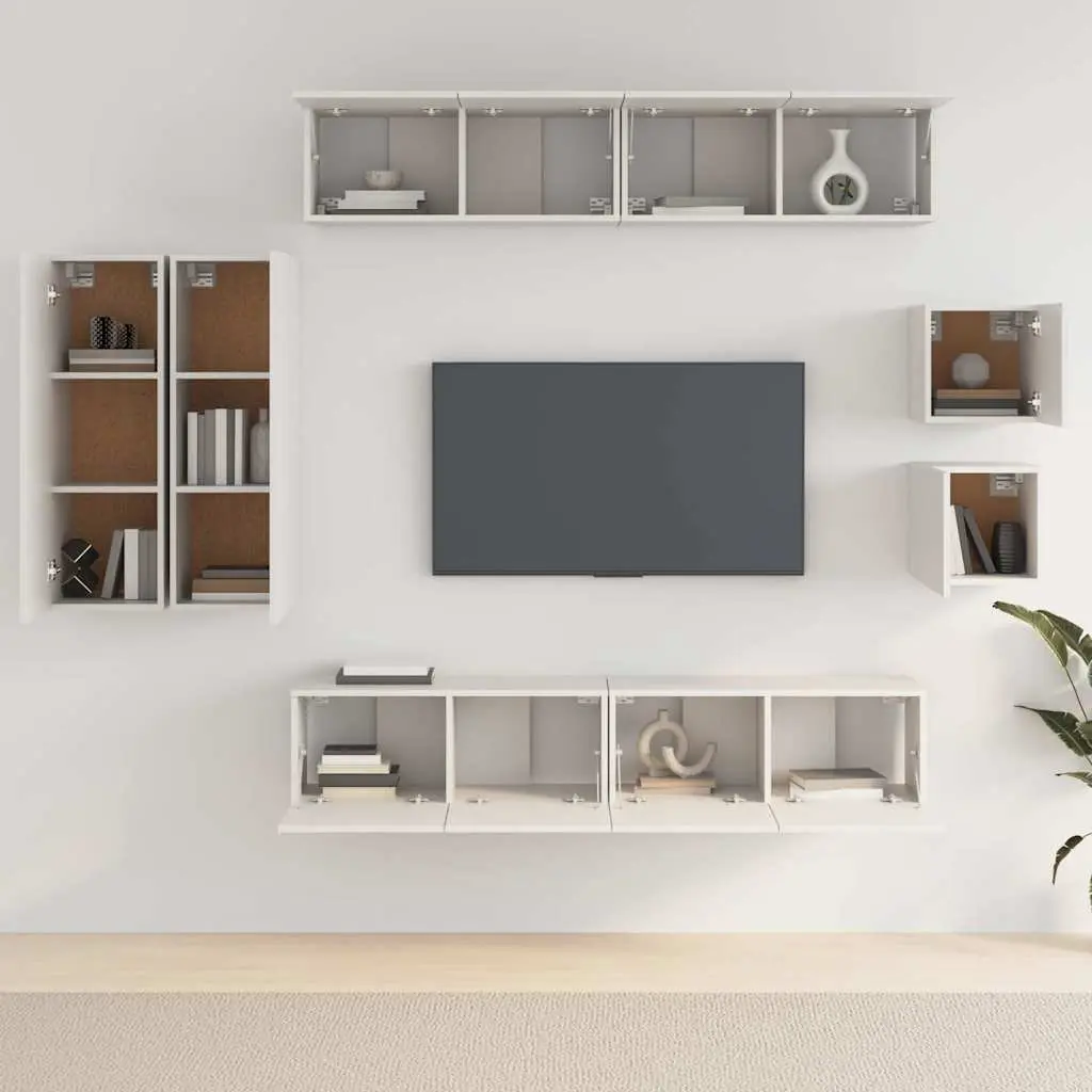 White Engineered Wood TV Cabinet Set