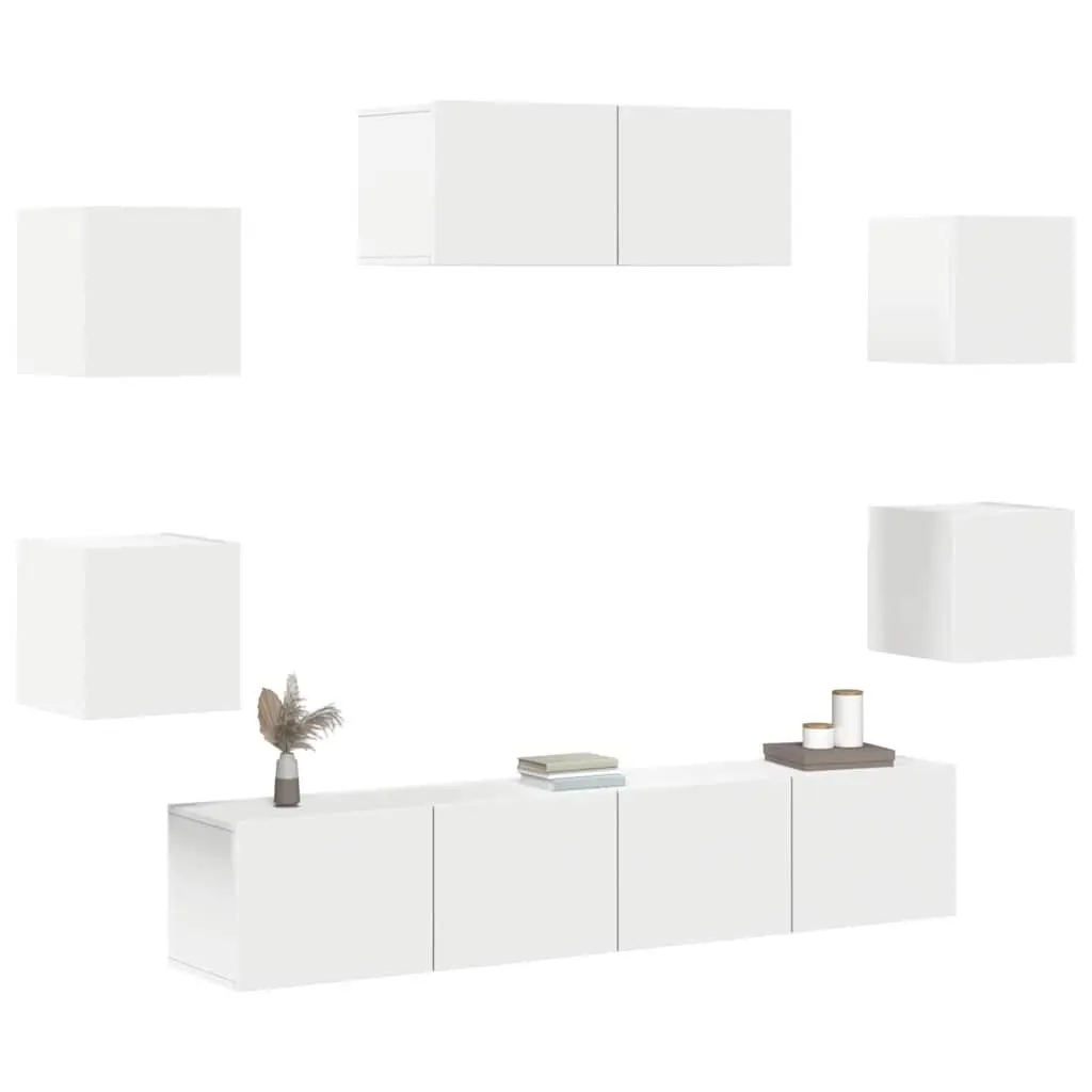 7 Piece TV Cabinet Set Wall-Mounted Storage Unit Living Room White Engineered Wood