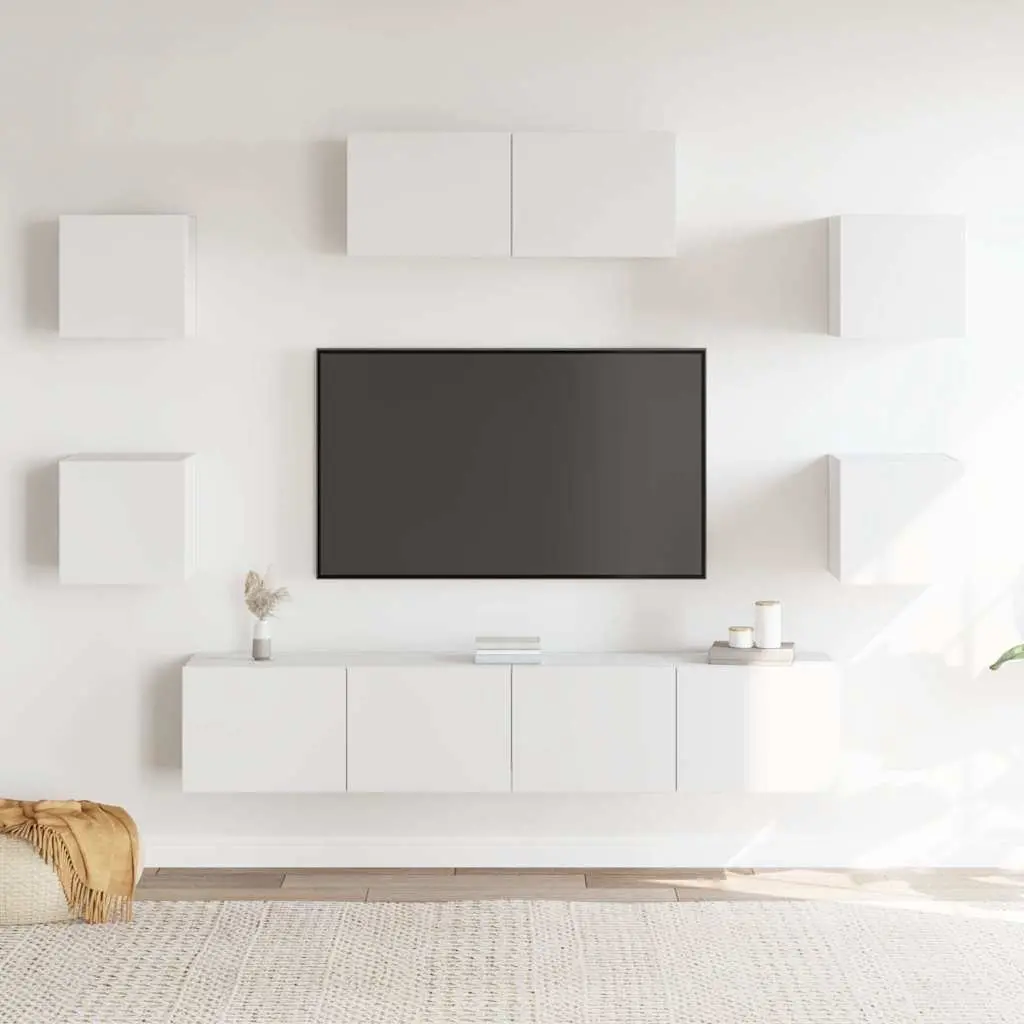 7 Piece TV Cabinet Set Wall-Mounted Storage Unit Living Room White Engineered Wood