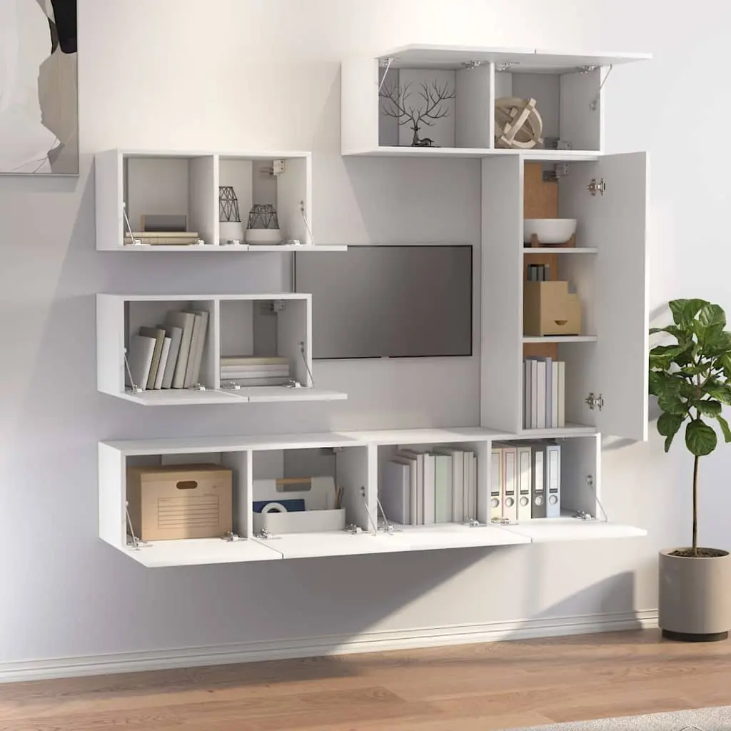 Engineered Wood TV Cabinet Set 6 Piece Wall Mounted Storage Unit Living Room