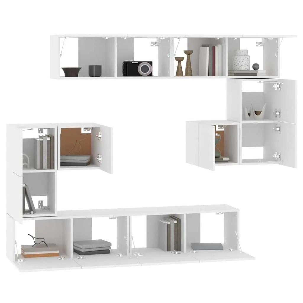 Wall-mounted TV Cabinet White Engineered Wood Floating Storage Unit Shelves