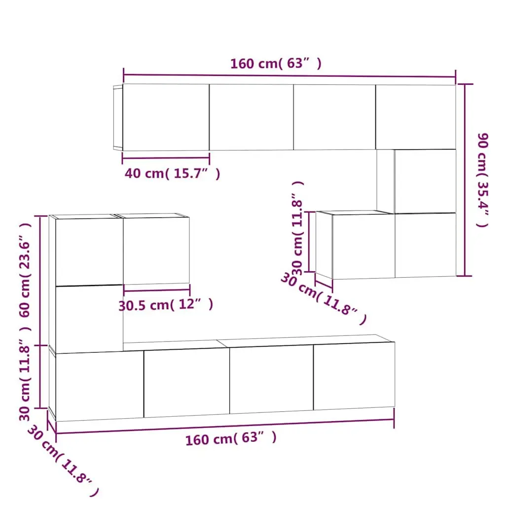 Wall-mounted TV Cabinet White Engineered Wood Floating Storage Unit Shelves