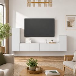 4-Piece Wall-Mounted White TV Cabinet Set Features