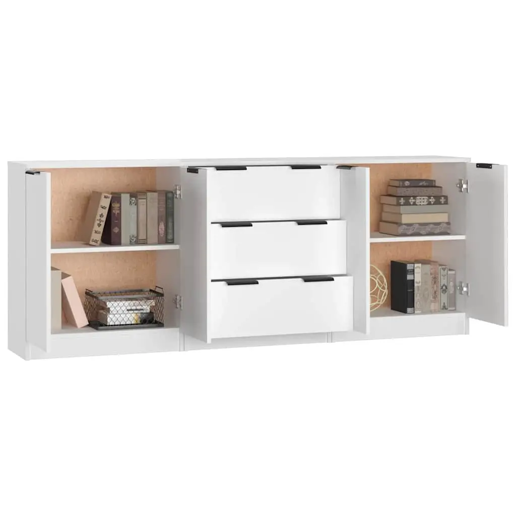 3-Piece White Sideboard Buffet Cabinet