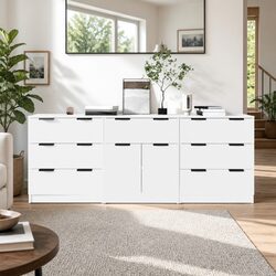 3 Piece White Sideboard Cabinet - Engineered Wood Construction