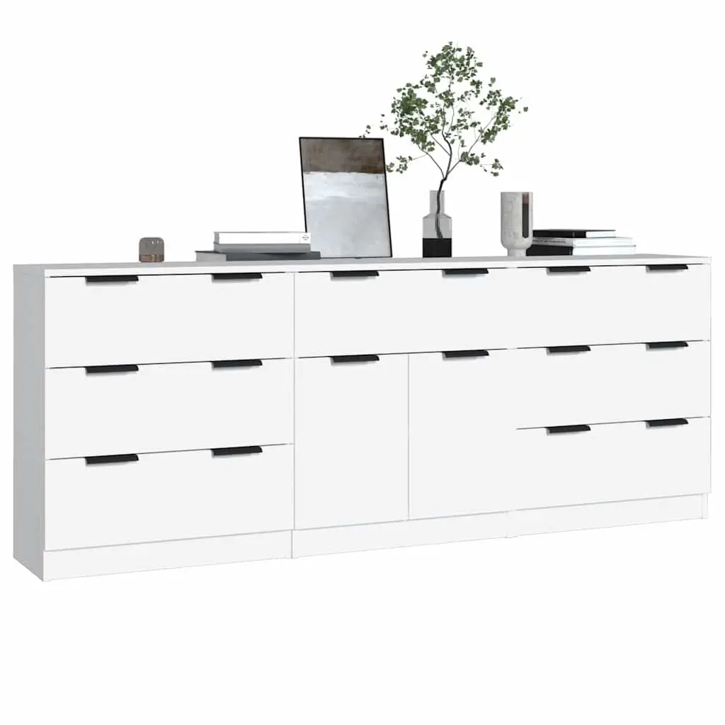 Sideboard Cabinet 3 Piece White Storage Buffet Engineered Wood Living Room