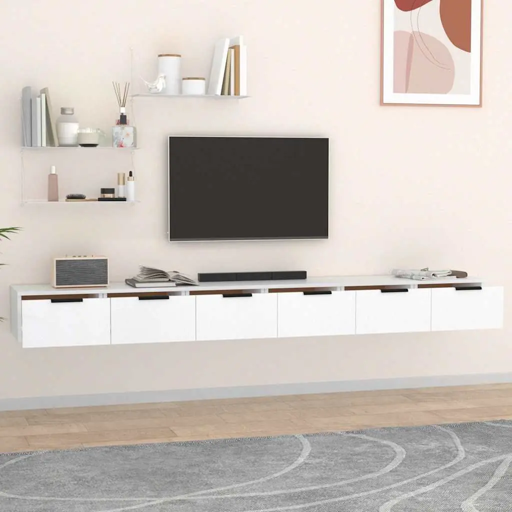 White Floating Wall Cabinets Set