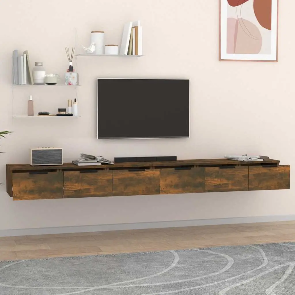 Wall Cabinets for Living Room or Workplace Smoked Oak Engineered Wood Floating Shelves 2 Piece