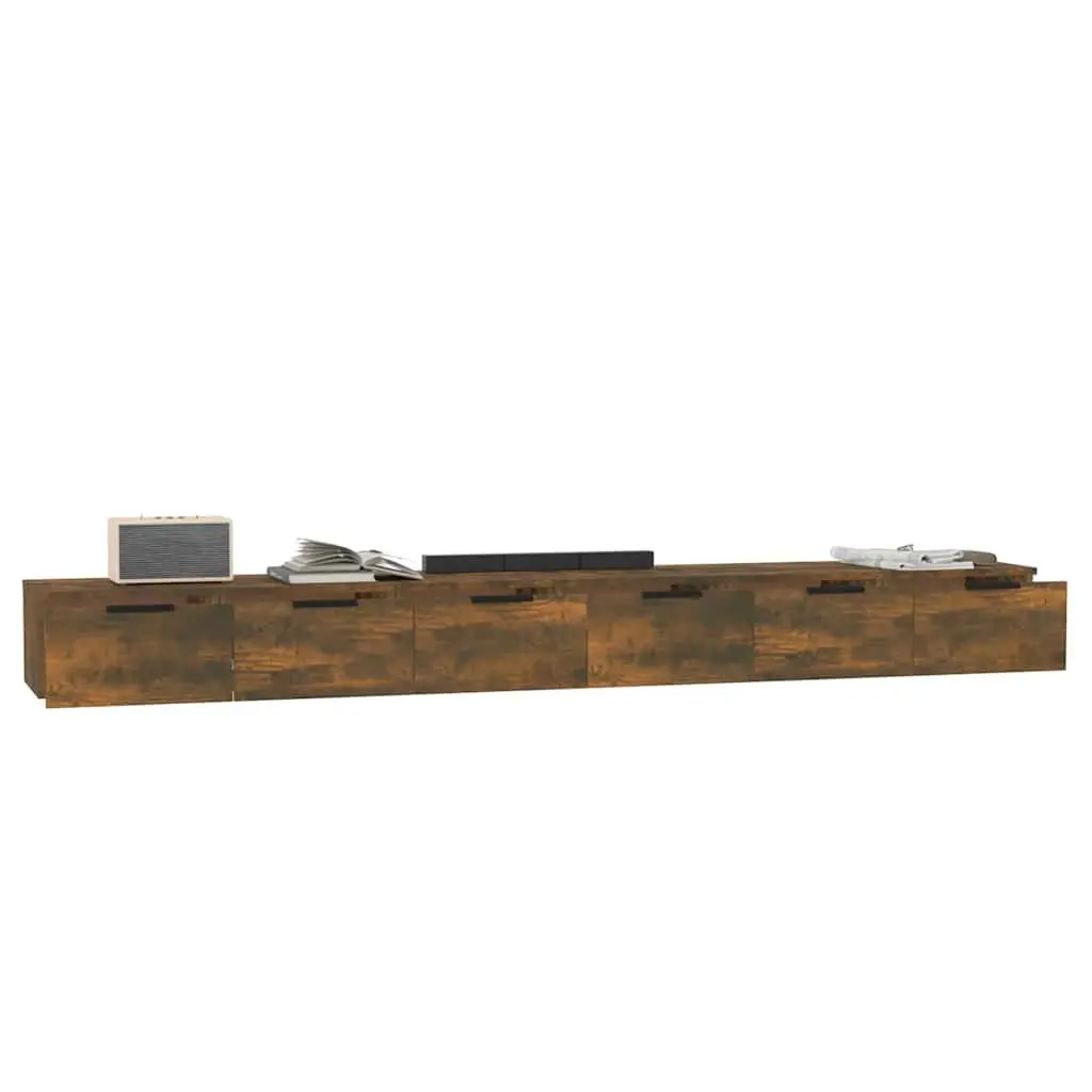 Wall Cabinets for Living Room or Workplace Smoked Oak Engineered Wood Floating Shelves 2 Piece