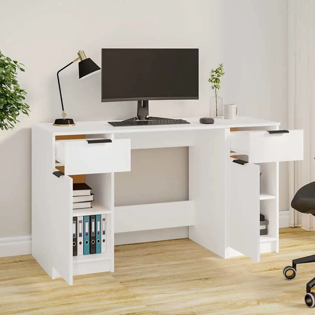 Office Desk for Study or Working Area with Side Cabinet Storage White