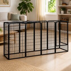 10-Panel Dog Playpen Outdoor Pet Exercise Pen Black Steel Heavy Duty Puppy Run