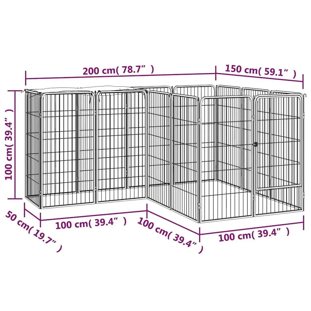 14 Panel Outdoor Dog Playpen Heavy Duty Exercise Pen Black Steel for Safe Puppy Containment